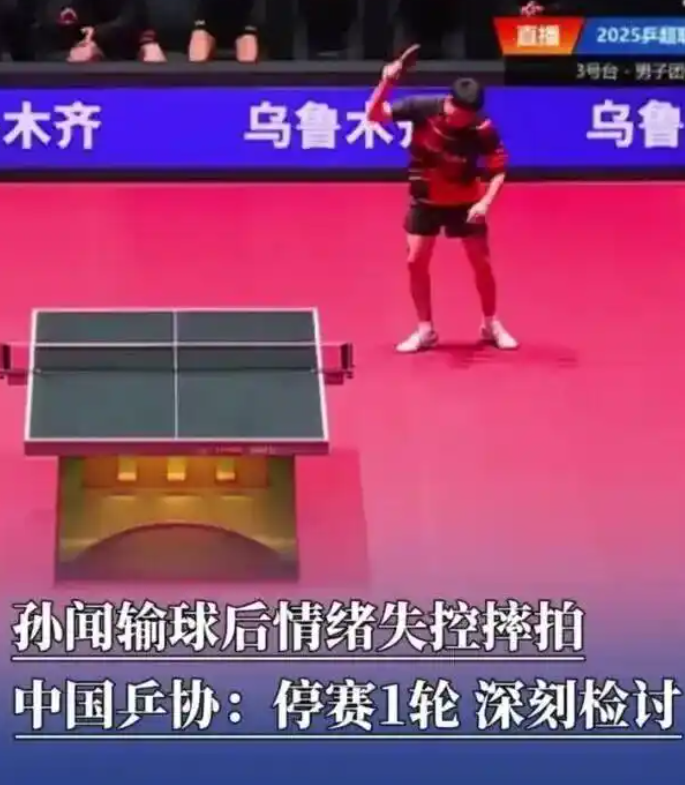 孙闻摔球拍后续来了！

中国乒协对他的行为进行了处罚，具体处罚如下：

第一、停