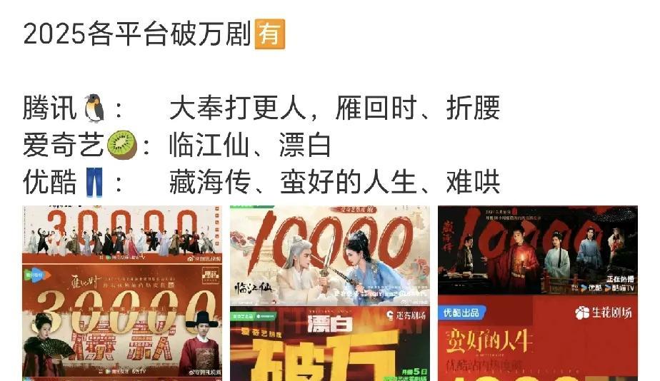 爱奇艺：《漂白》《临江仙》
腾讯：《大奉打更人》《雁回时》《折腰》
总结一下：
