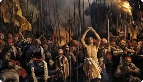 1856年9月，韦昌辉带兵冲进东王府，把刚刚惊醒的杨秀清从床上揪出来，杨秀清对着