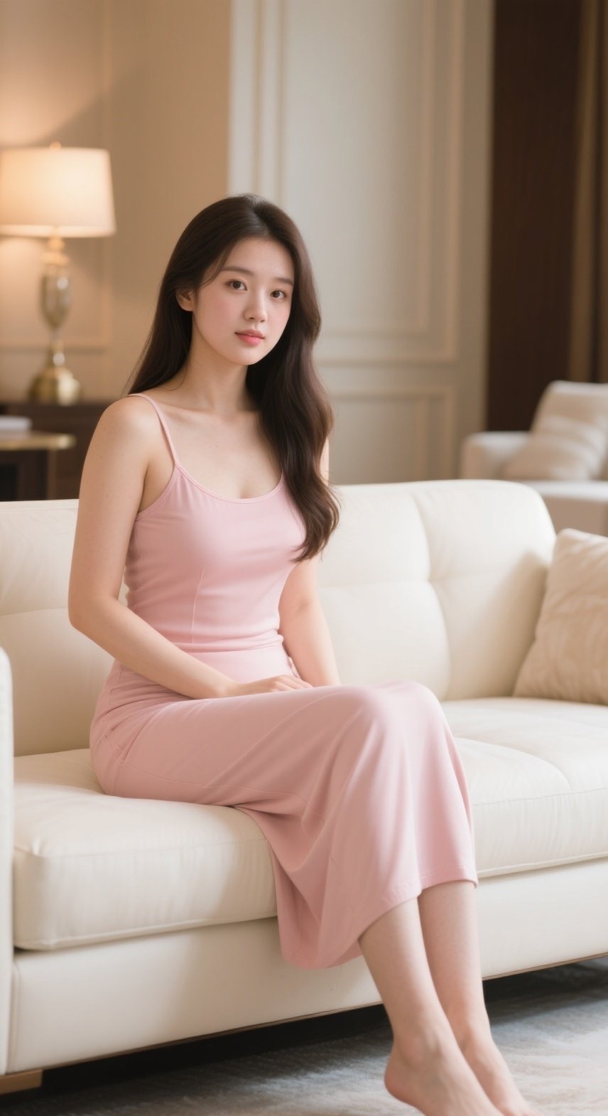 温婉淑女居家时光，白裙飘逸长腿撩人心
