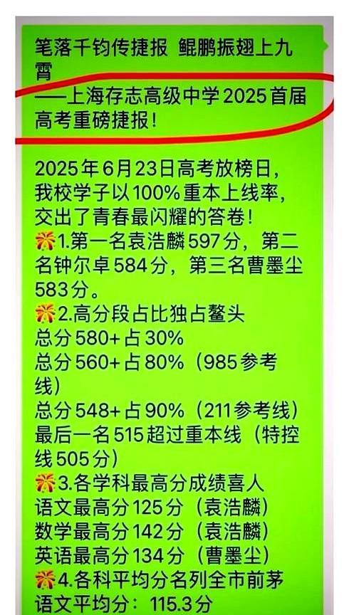 首轮上海高考喜报来了，上海存志高级中学2025届首届高考取得佳绩！
你知道吗？
