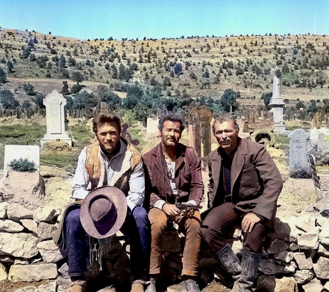 1966年，《黄金三镖客》幕后，三大主演，饰演好人的克林特·伊斯特伍德，饰演丑人