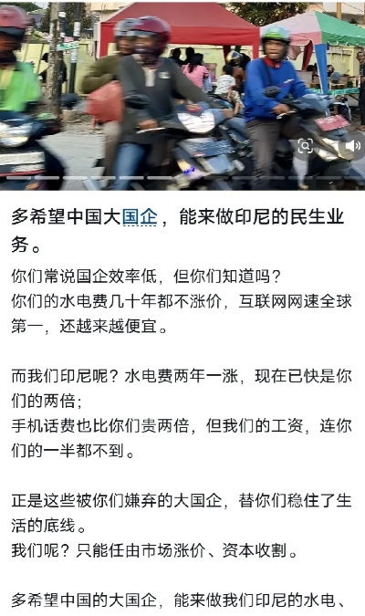 印尼华人博主希望中国国企能接管印尼的民生行业！华人博主表示中国人都在抱怨国企，殊