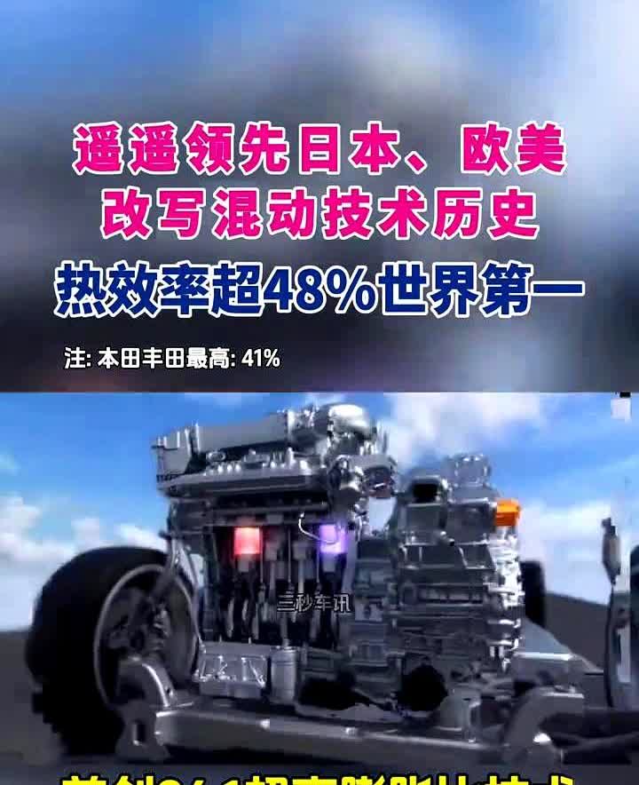 遥遥领先日本、欧美，改写混动技术历史，热效率超48%世界第一。

注：本田、