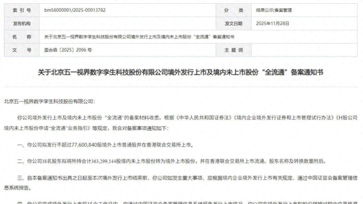 五一视界已获证监会备案并更新招股书，进入港股IPO最终冲刺阶段