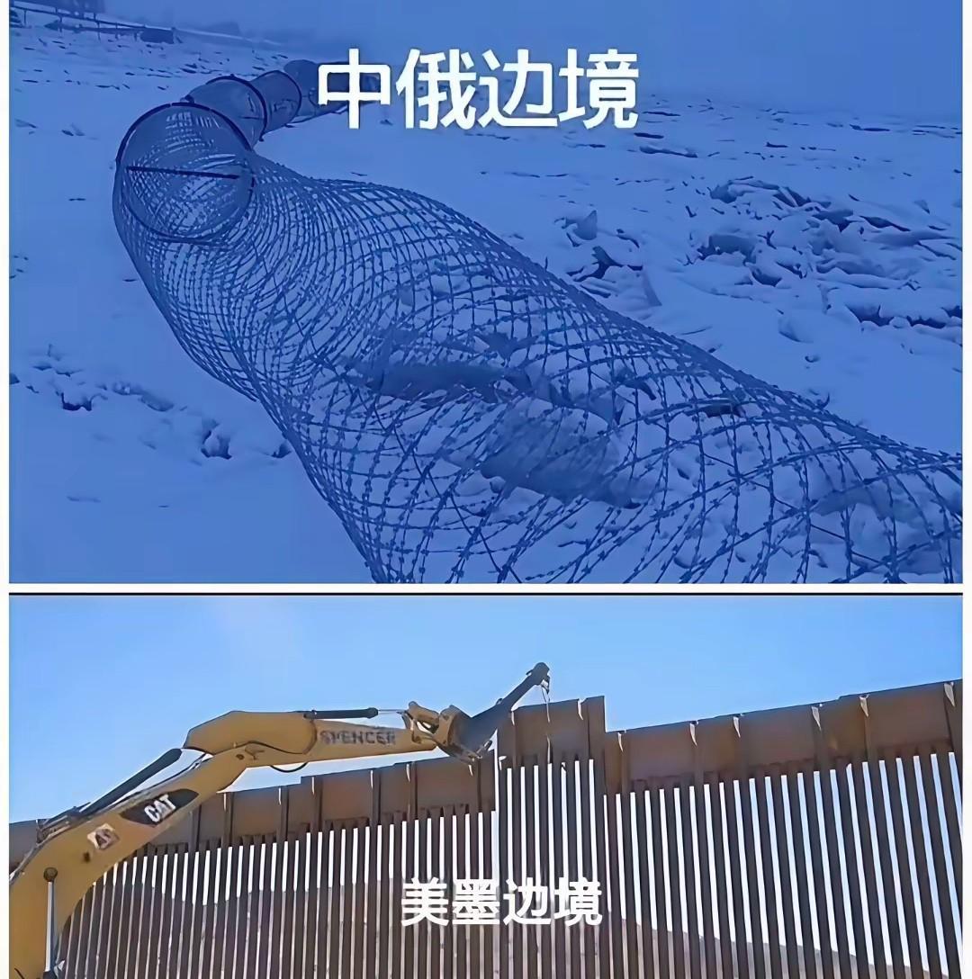 中俄边界铁丝网！美墨边界铁钢管！
墨西哥这边越境，美国人不会开枪。俄罗斯边界无人