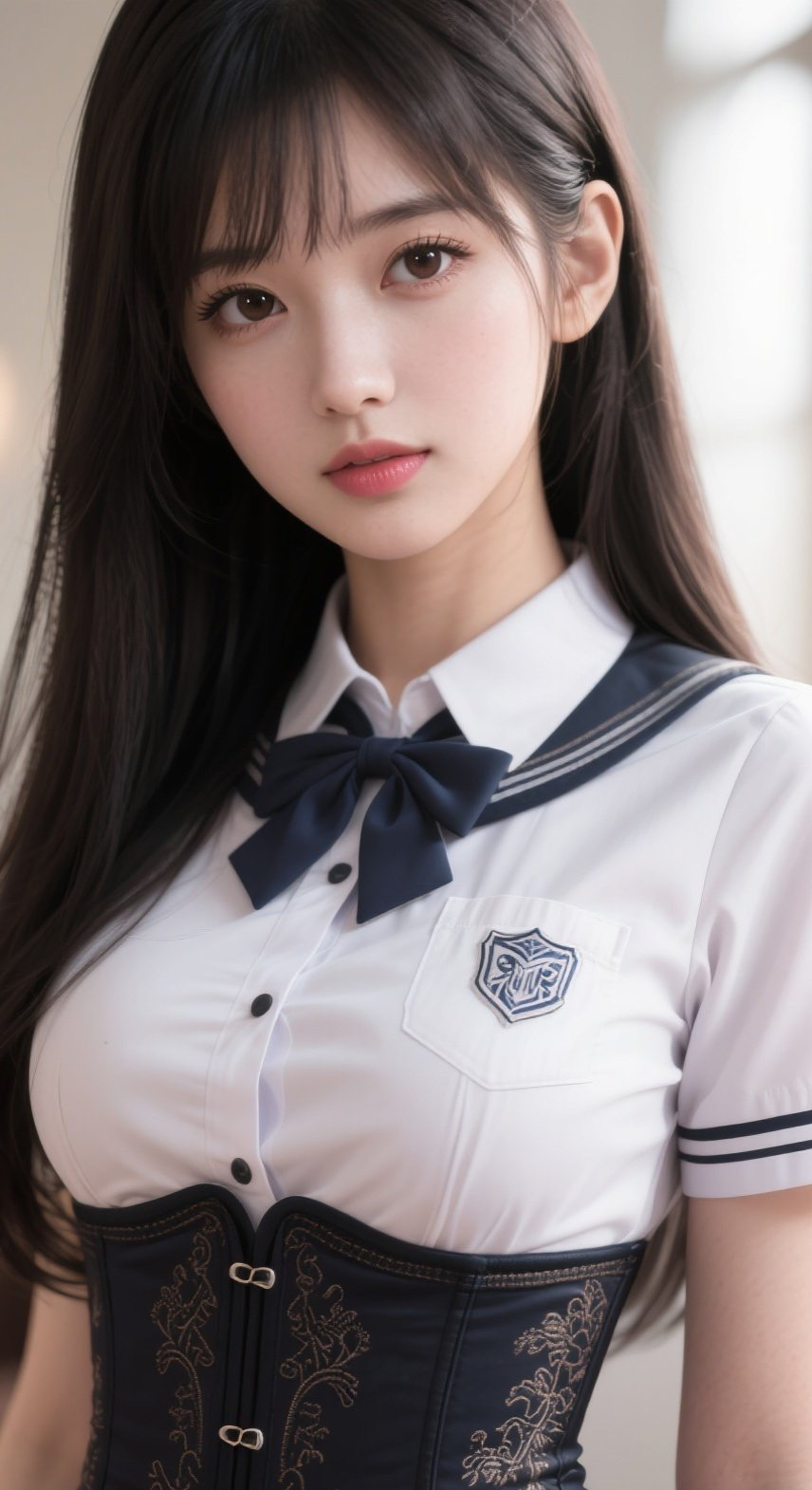 纯欲系少女侧身倚窗，光影勾勒柔美线条