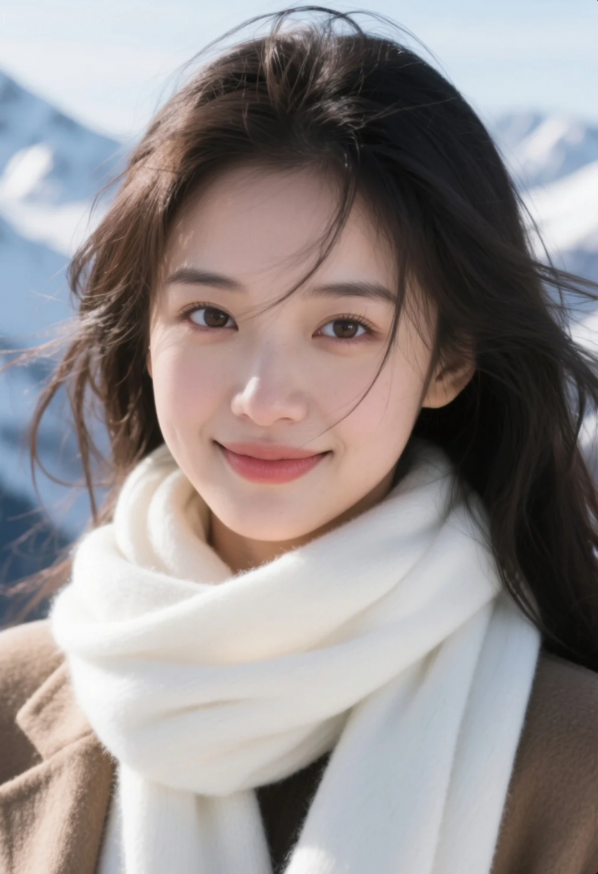 笑容与雪光交映，她是冬日最明媚的存在