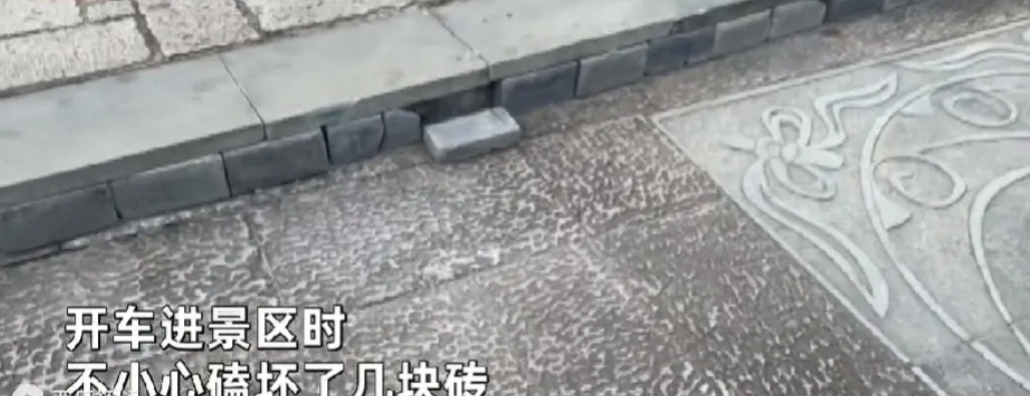 浙江金华，一名男子开车把景区2块砖弄坏了，景区工作人员强制要他赔偿2000元。男