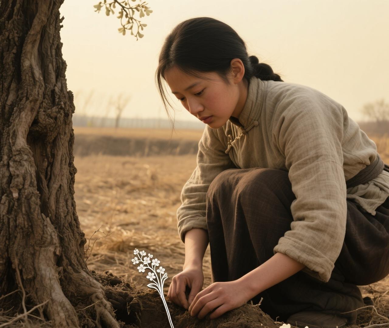 民间故事：槐树下的银钗
    村口老槐树下，住着个孤女阿禾。她总在树下缝补，说