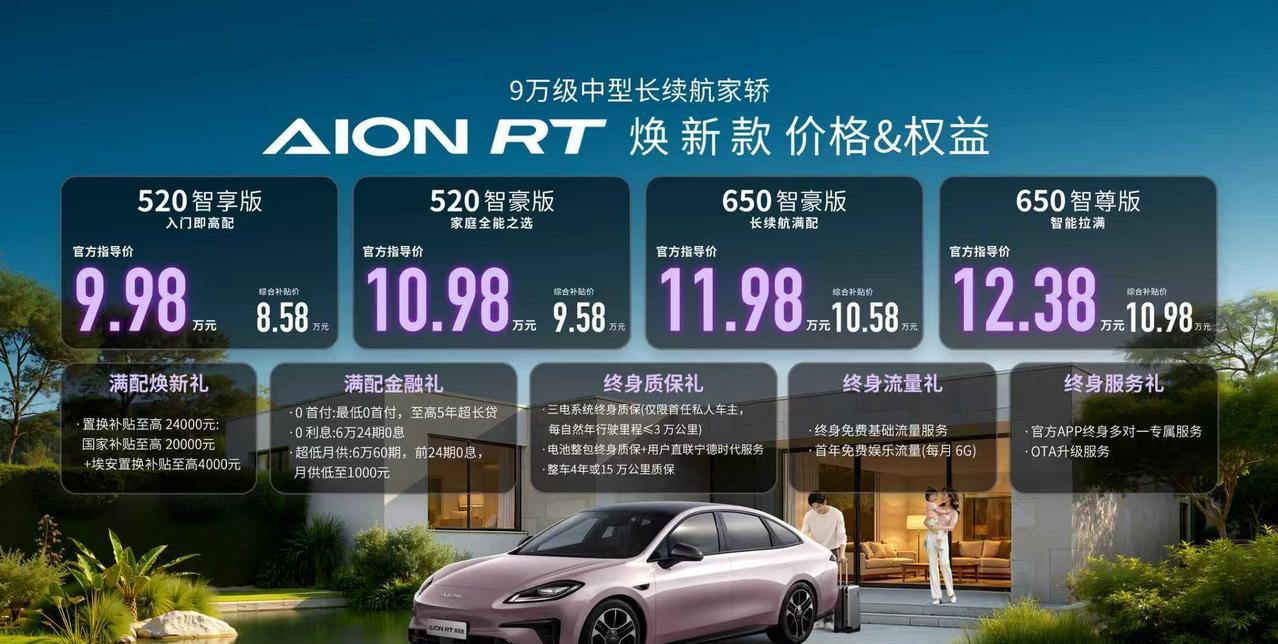AION RT焕新款来啦！补贴价8.58-10.98万，还有5重权益，2个续航版