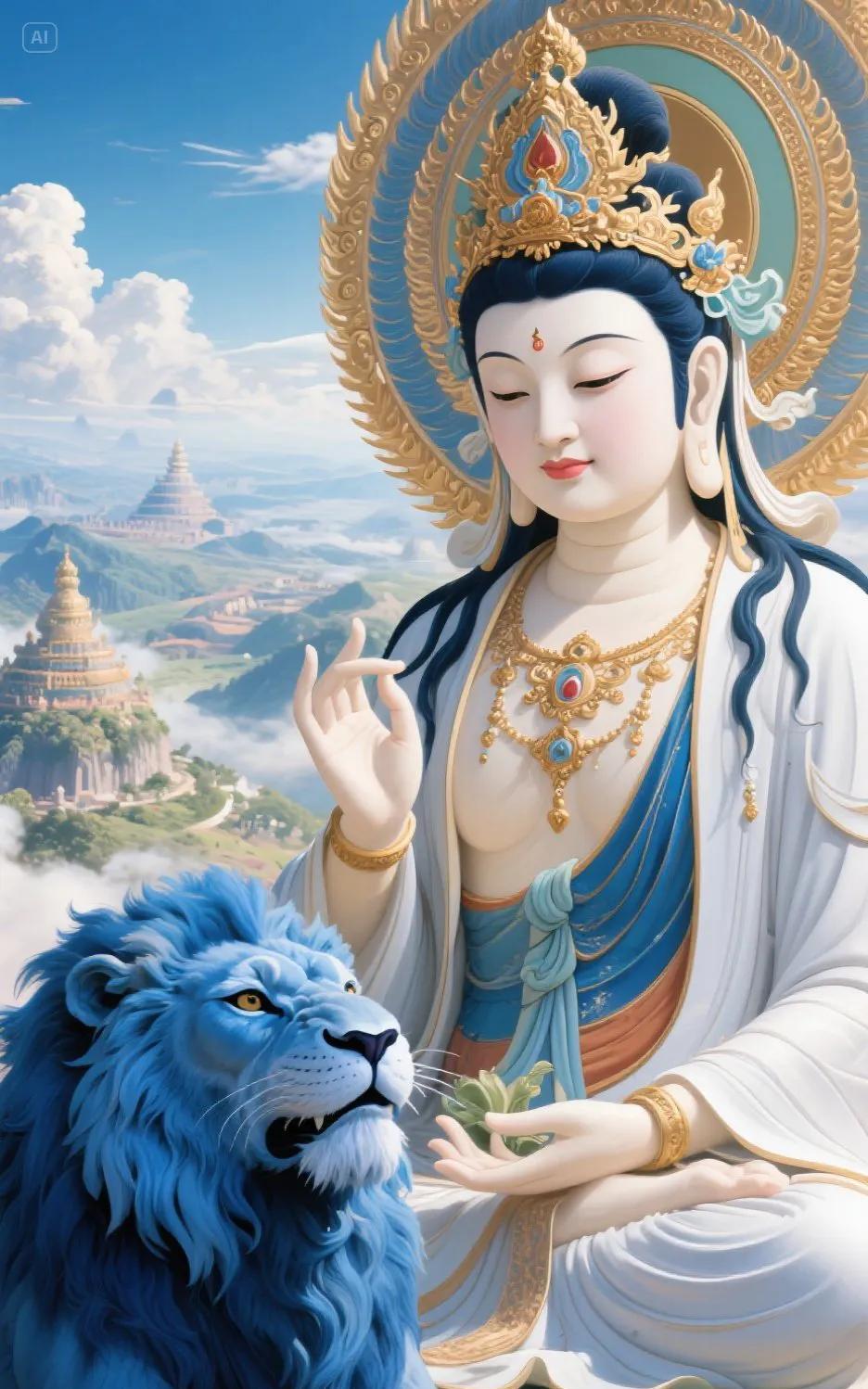五台山巅的智慧明灯：揭秘文殊菩萨的传奇与修行启示
一、智慧化身：佛门"诸佛之母"