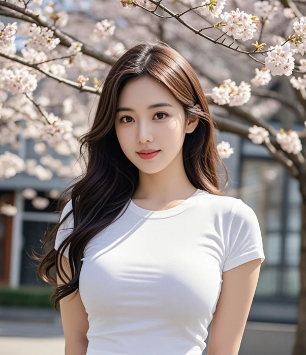 树影婆娑间，她与樱花共谱一曲春日恋歌