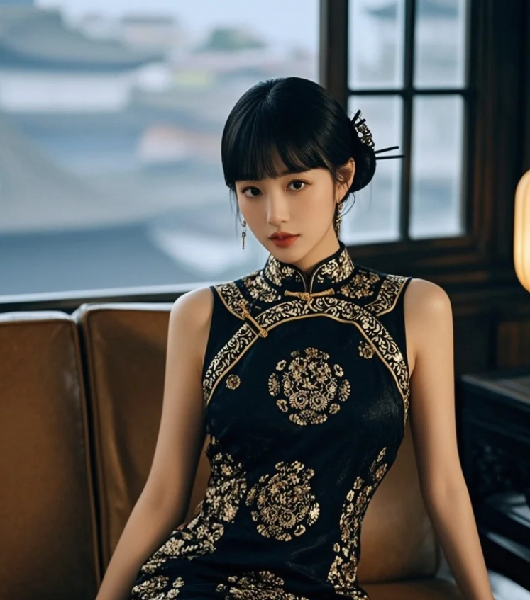 眼神娇嗔，红唇微启，尽显万种风情。