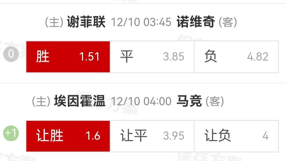 {一脚球}竞彩推荐：谢菲尔德联VS诺维奇+PSV埃因霍温VS马德里竞技