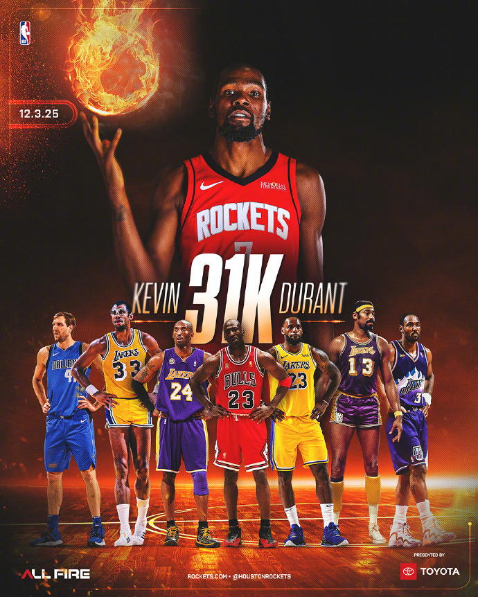 王者归来！#火箭战胜太阳# 
杜兰特的里程碑之夜，
早早完成了31000分，
心