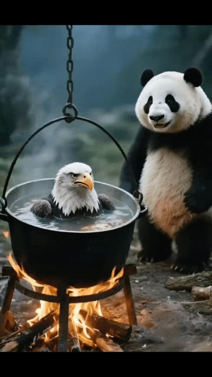 鹰酱自己架祸跳进去想洗澡，叫加拿大帮忙拿柴，欧盟负责烧火。鹰酱说烧到54度就可以