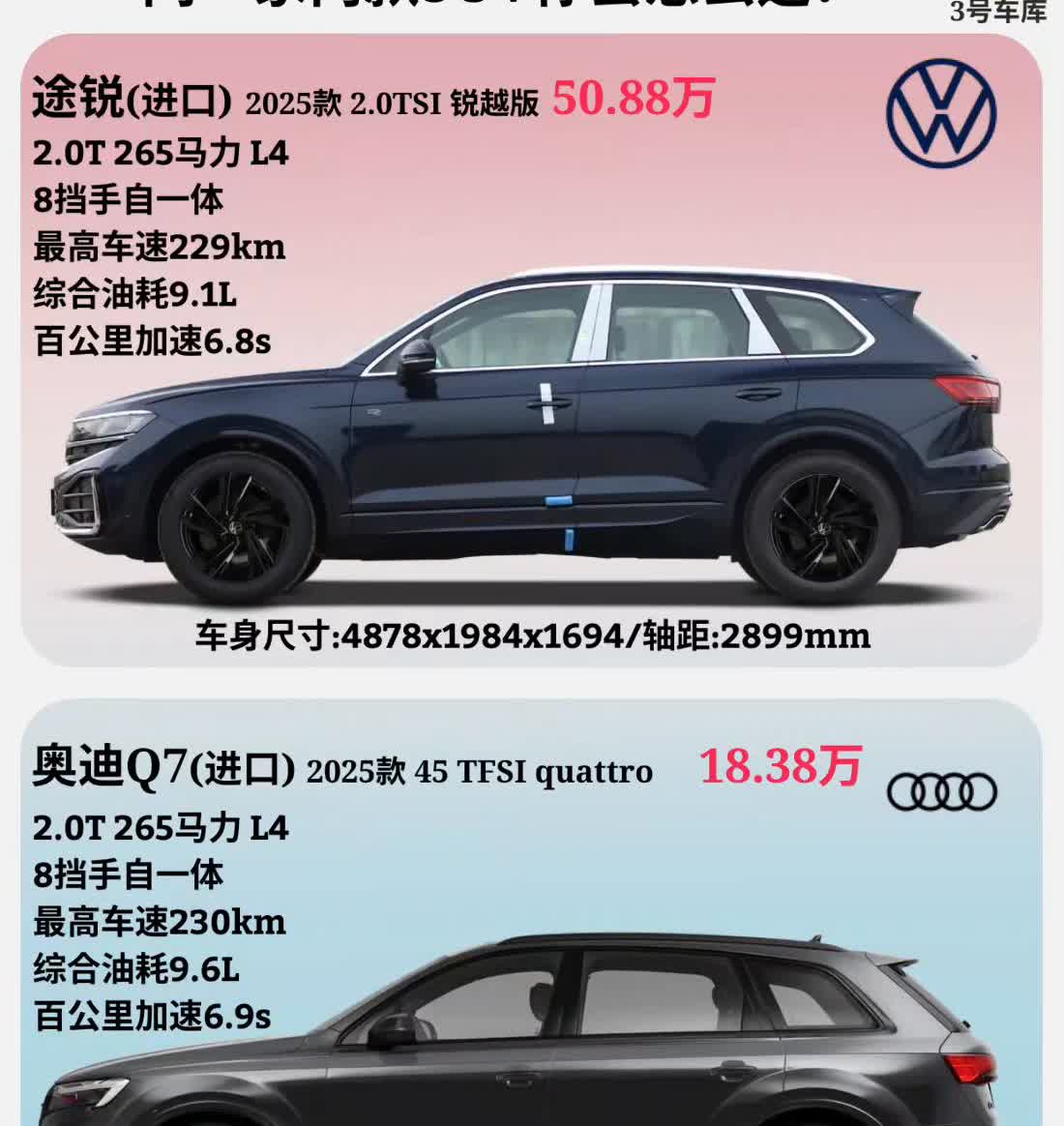 同一家两款SUV你会怎么选？
·奥迪Q7(进口)2025款45TFSI qua