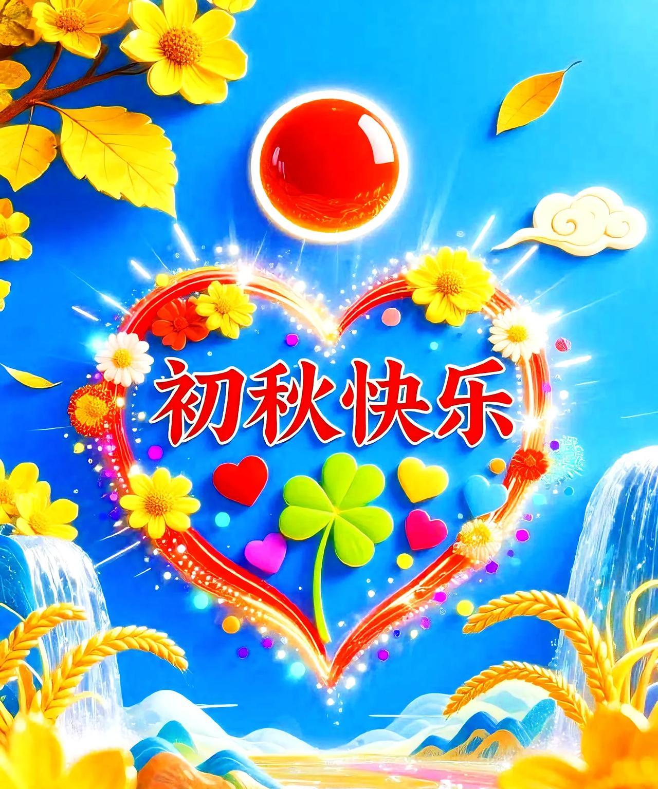 初秋早安问声好，
清风徐来暑气消。
情谊满满心中绕，
开启新天乐陶陶。
旭日初升