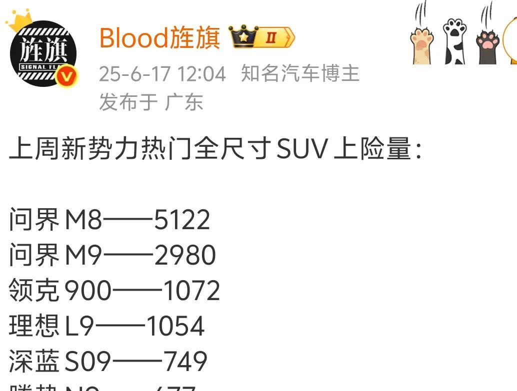 腾势N9排名又靠后了
个人认为技术含量最高的一款车
输完问界M9，又输问界M8