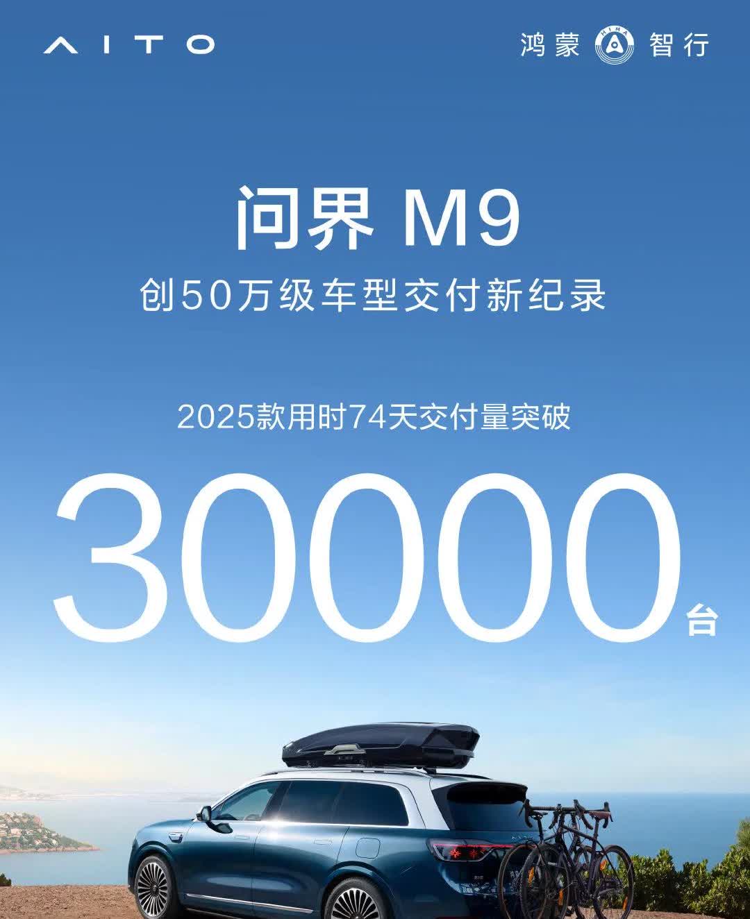 问界新M9上市74天，累计交付超3万辆，这是什么水平[灵光一闪]
想想今年初M
