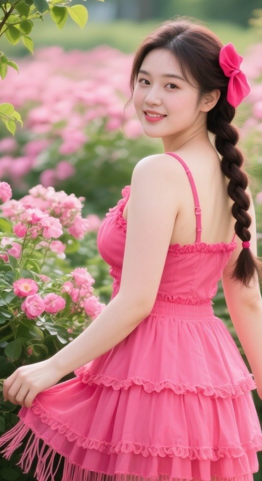 娇媚少妇花丛漫步尽显优雅