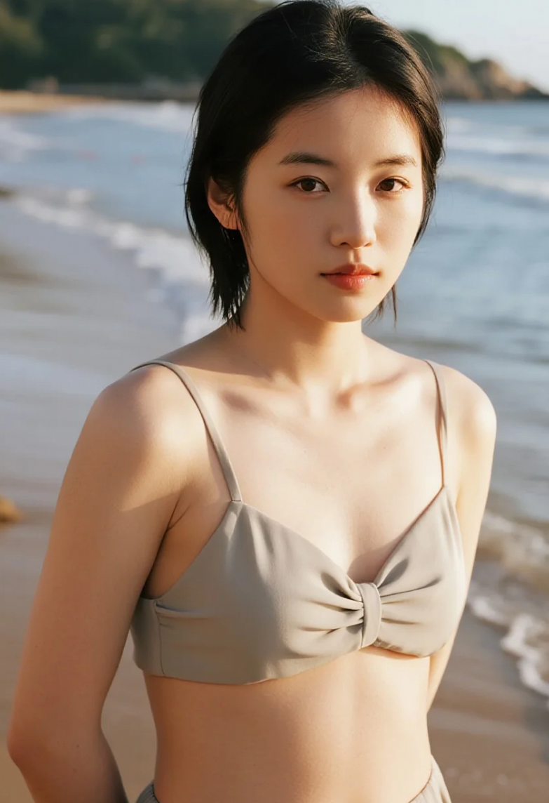 沙滩上的她，像海的女儿一样灵动