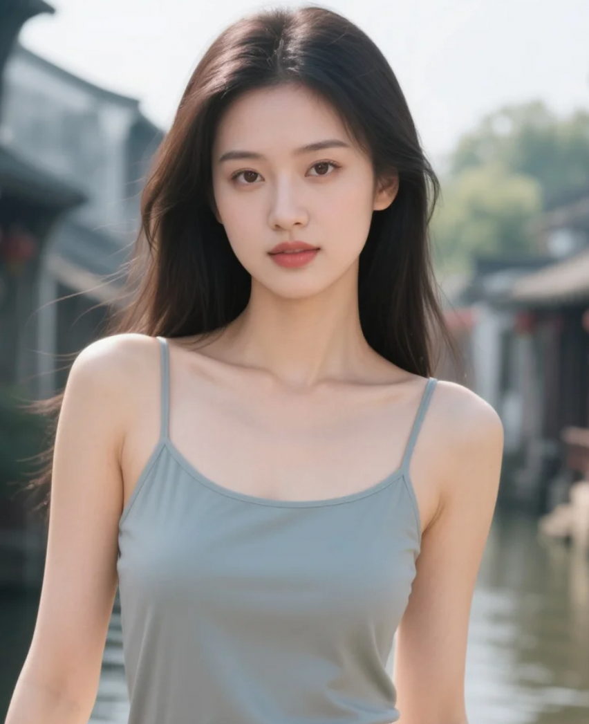 花雨纷飞沾秀发，人立其中美如幻