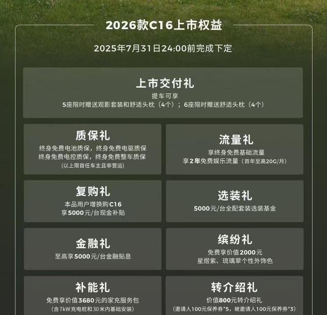 2026款零跑C16正式上市， 售价15.18万元起