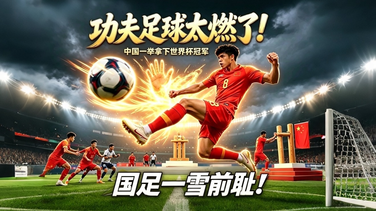 太燃了！中国功夫足球一举拿下世界杯冠军，国足一雪前耻！