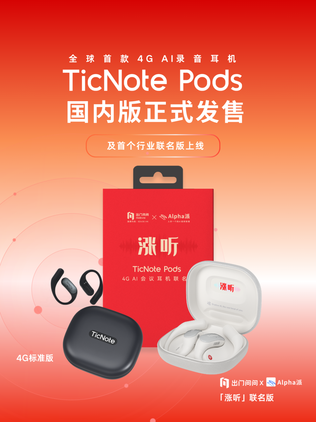 出门问问发布全球首款4G AI录音耳机，联合Alpha派推出金融投研版“涨听”