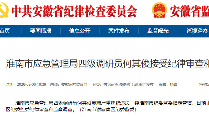 安徽省淮南市应急管理局四级调研员何其俊被查，赋史记·何其俊列传