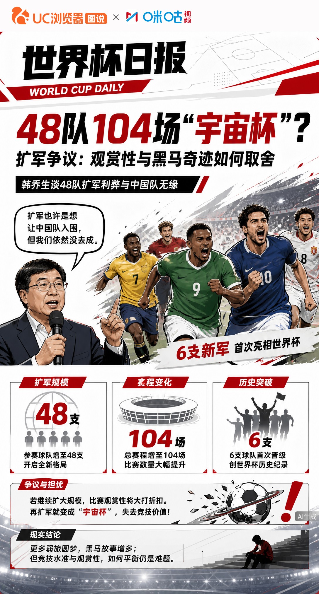 48队104场"宇宙杯"？扩军争议：观赏性与黑马奇迹如何取舍