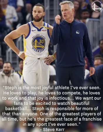 今日，勇士官方社媒分享斯蒂芬-库里与科尔的赛场合影照片。

并配文：“30号，队