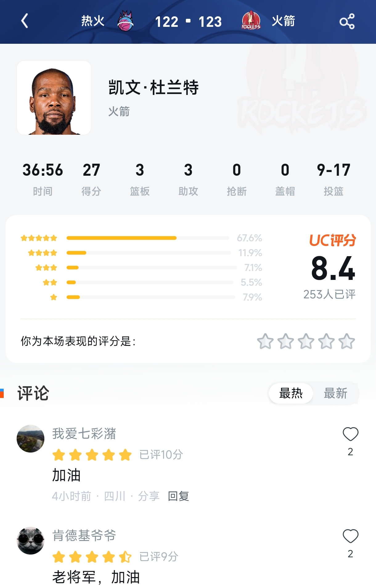 超越乔丹，却被评分“教育”？杜兰特27分之夜，UC网友这波操作我看不懂了