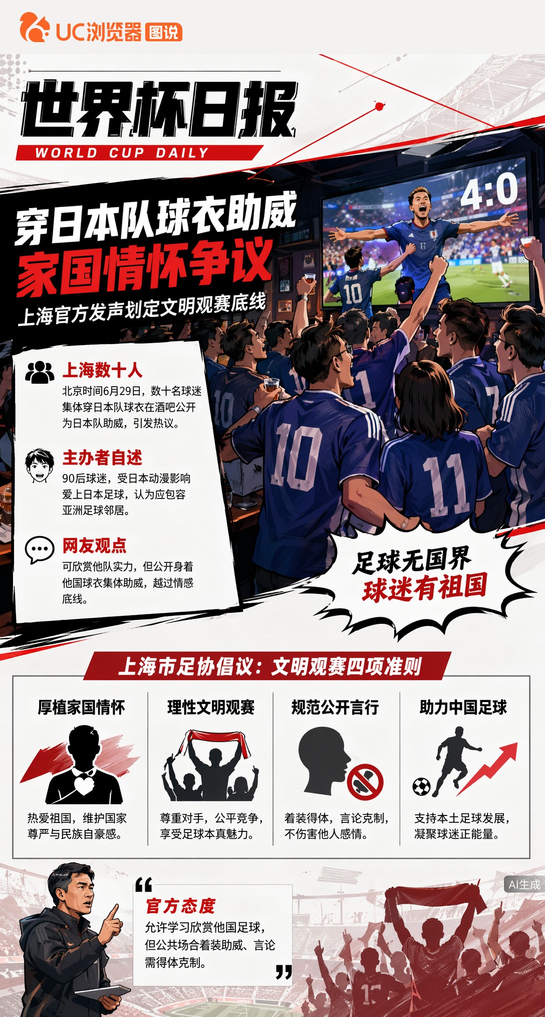 上海数十人穿日本队球衣助威，世界杯观赛引爆家国情怀争议