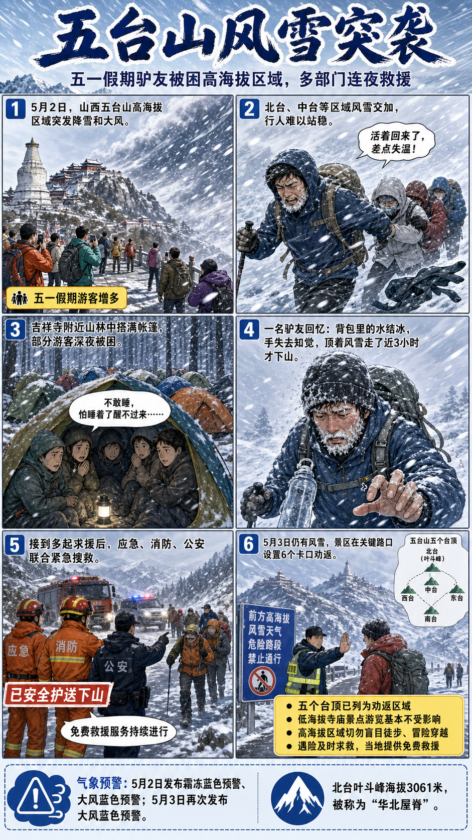 一图读懂：五台山高海拔区突降风雪，亲历者称差点失温，当地称仍有人要上山被劝返