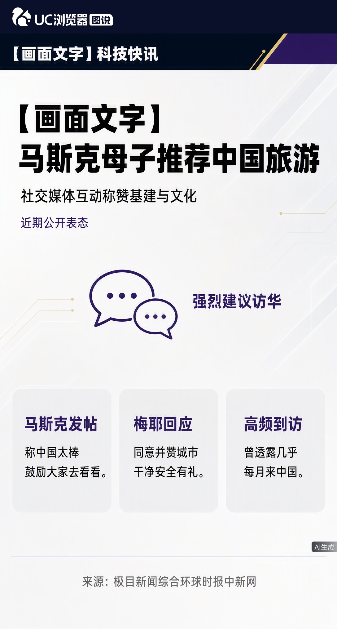 马斯克发帖喊话“中国太棒了”，母亲梅耶秒回“我同意”。她几乎每月都来，夸基建先进、街道干净还安全，这母子俩快成中国旅游野生代言人了。