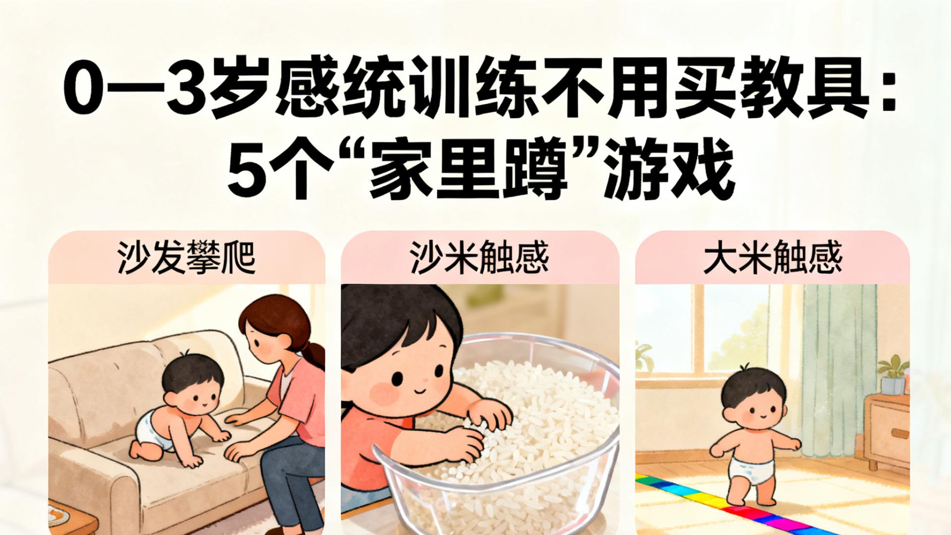 0—3岁感统训练不用买教具：5个“家里蹲”游戏，让沙发、大米、胶带统统变身感统神器