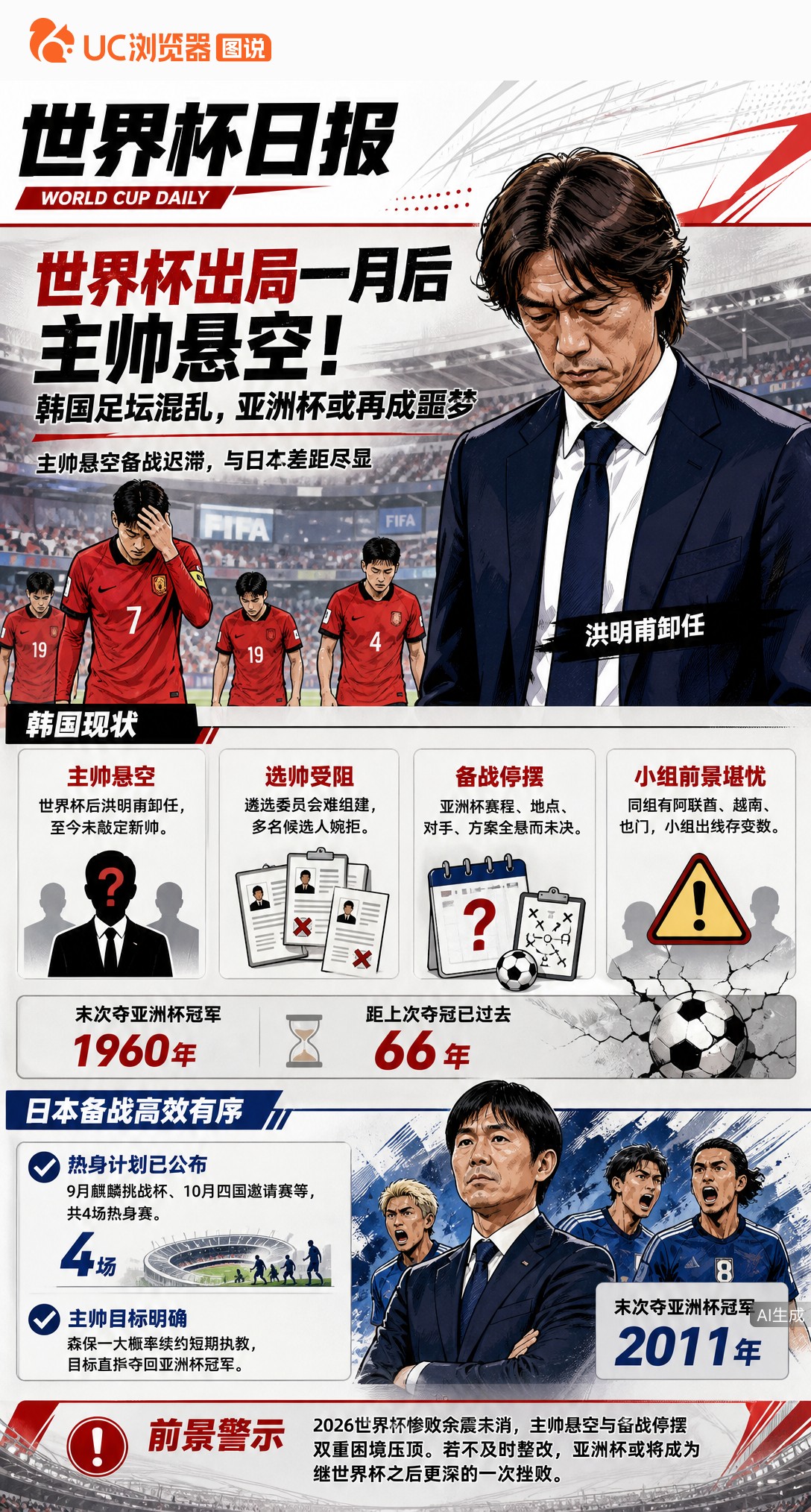 世界杯出局一月后主帅悬空！韩国足坛混乱，亚洲杯或再成噩梦