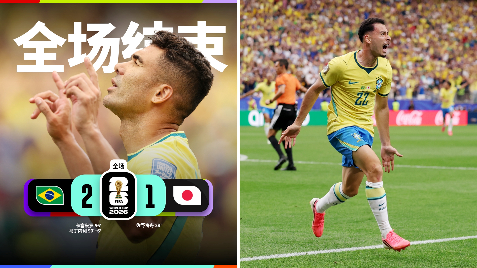 世界杯：巴西2-1绝杀日本，1/8决赛将对阵科特迪瓦与挪威之间的胜者。
佐野海舟