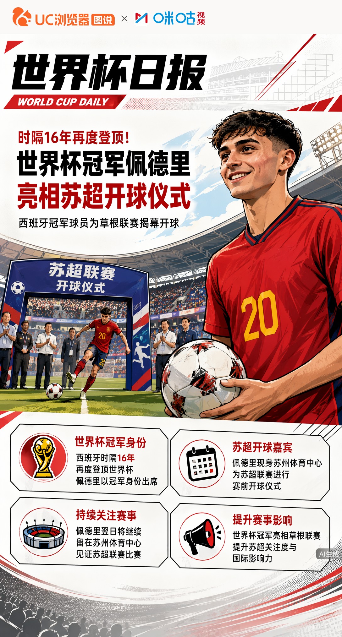 时隔16年再度登顶！世界杯冠军佩德里亮相苏超开球仪式