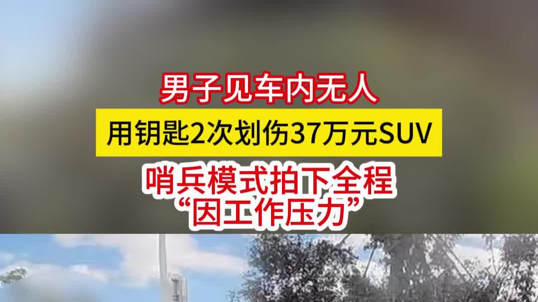 男子见车内无人，用钥匙2次划伤37万元SUV，哨兵模式拍下全程