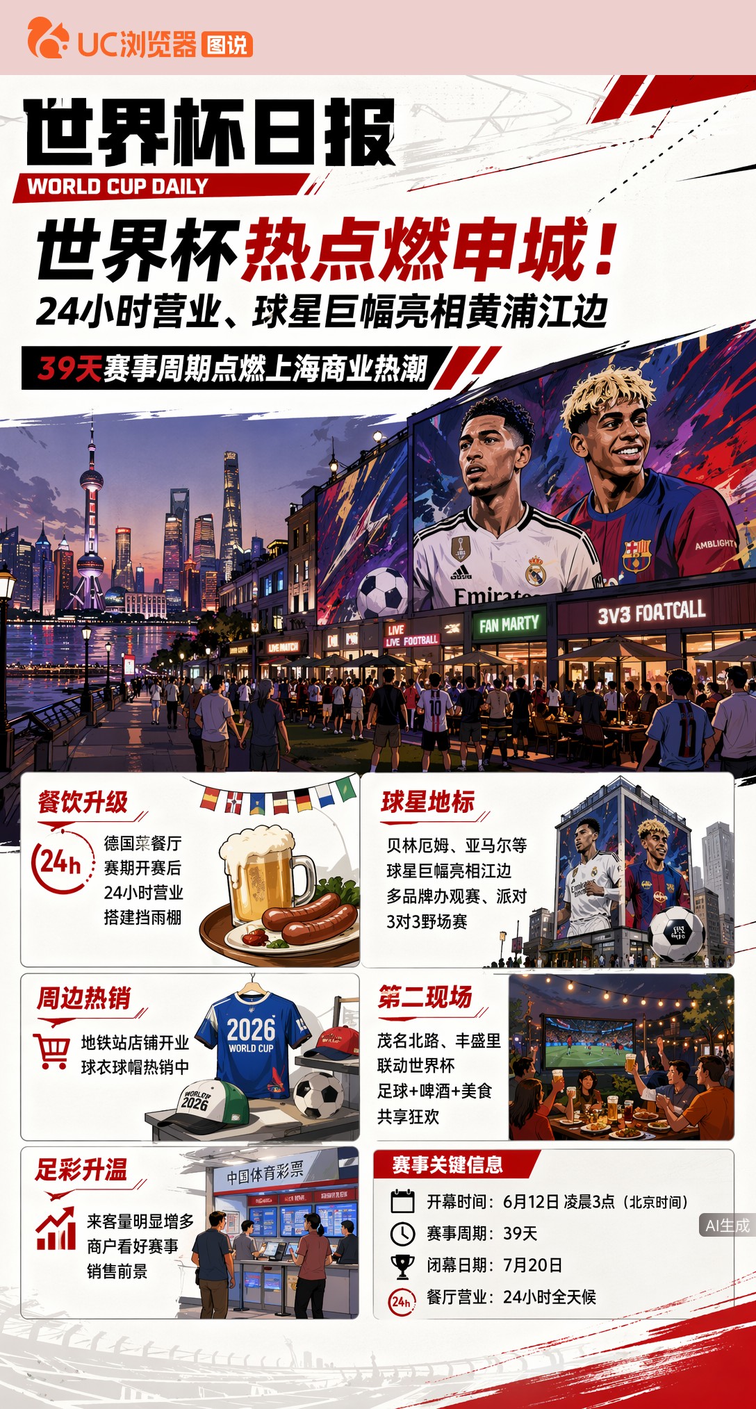 世界杯热点燃申城！24小时营业、球星巨幅亮相黄浦江边