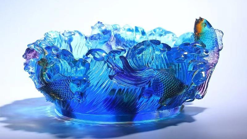 古法琉璃鱼跃浪舞聚宝盆：器藏吉运，浪载财福