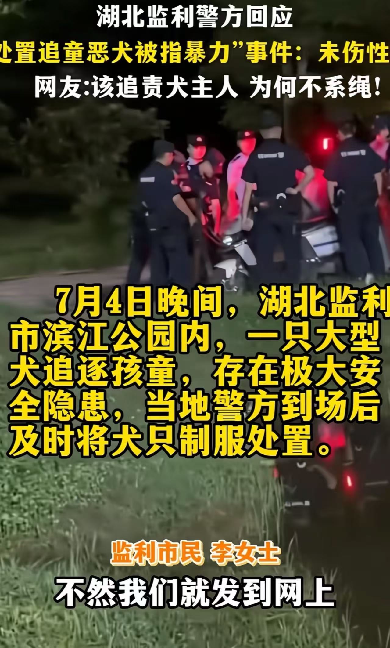 “圣母心泛滥了！”民警围捕一条没有栓绳，正在追逐儿童的狗，旁边一个爱狗女士举着手