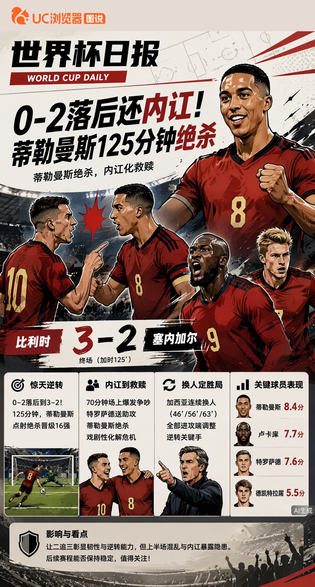 0-2落后还内讧！蒂勒曼斯从吵架主角到125分钟绝杀英雄