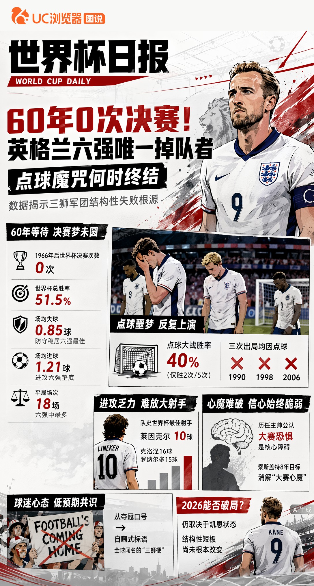 60年0次决赛！英格兰六强唯一掉队者，点球魔咒何时终结