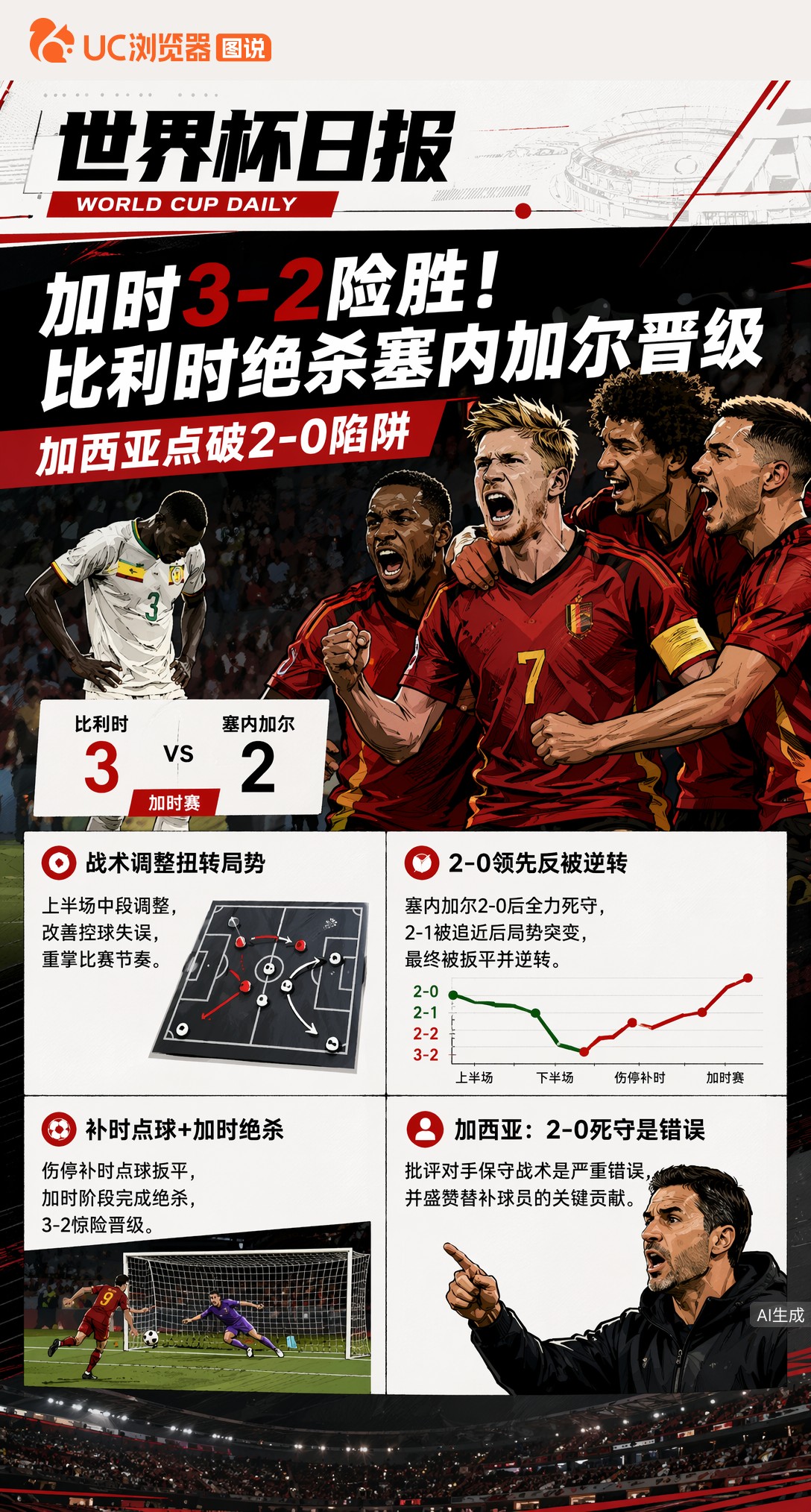 加时3-2险胜！比利时绝杀塞内加尔晋级，加西亚点破2-0陷阱
