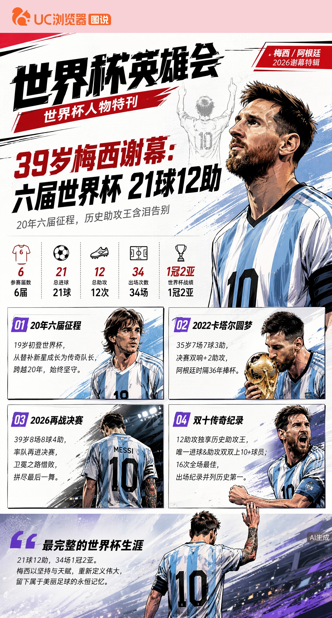 39岁梅西2026谢幕：六届世界杯21球12助，最后一舞含泪告别